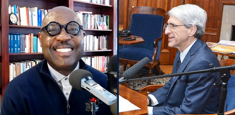 Willie Jennings, Associate Professor of Systematic Theology and Africana Studies, and Peter Salovey, President of Yale University and Chris Argyris Professor of Psychology